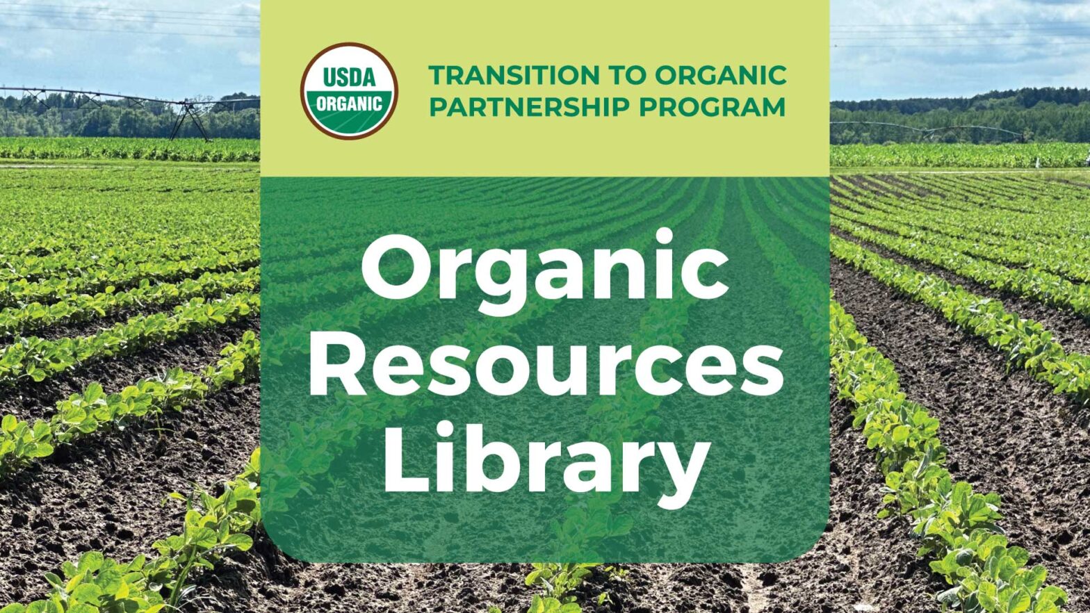 An organic vegetable field with the words "Transition to Organic Partnership Program Organic Resources Library"